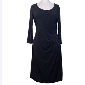 Calvin Klein - Black Dress - Ruched Side Midi Scoop Neck 3/4 Sleeve - 10